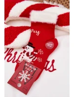 Dětské vánoční ponožky s kožíškem a sněhulákem z alpaka vlny – červené