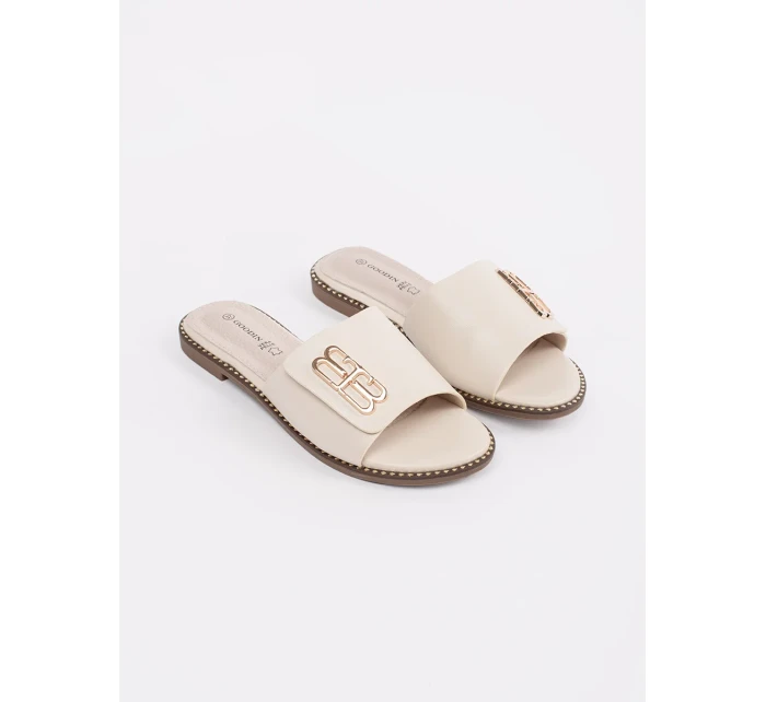 Stylové dámské Jasnobeżowy  nazouváky na plochém podpatku