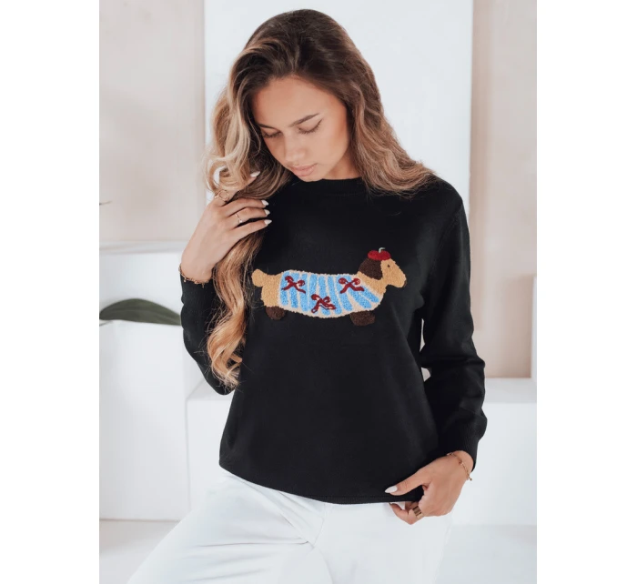 Dámský svetr CHICPAWS s aplikací psa černý FashionStreet MY2541 Dámský svetr CHICPAWS s aplikací psa černý FashionStreet MY2541
