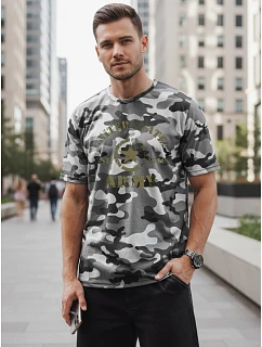 Pánské tričko s potiskem v kamuflážovém vzoru, šedé, FashionStreet NX2002R
