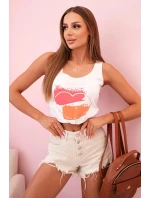 Dámská bavlněná bezrukávová blůza s barevným potiskem srdce bílá Dámská bavlněná bezrukávová blůza s barevným potiskem srdce bílá