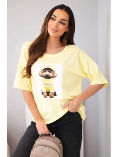 Dámská bavlněná oversize halenka s krátkým rukávem a potiskem žlutá