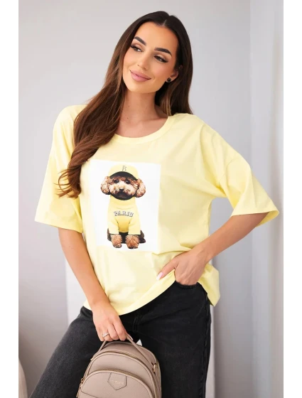 Dámská bavlněná oversize halenka s krátkým rukávem a potiskem žlutá