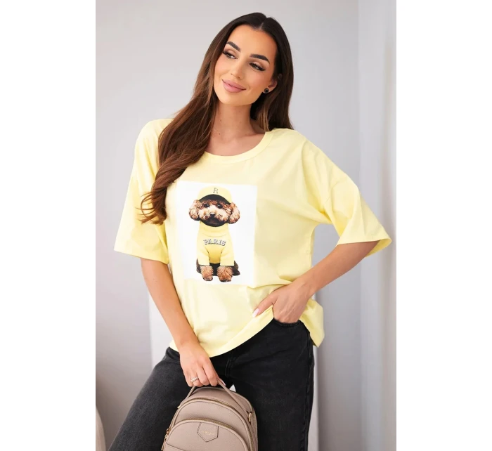 Dámská bavlněná oversize halenka s krátkým rukávem a potiskem žlutá