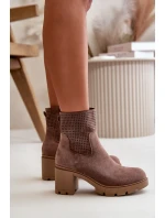 Dámské botky na podpatku na zip eko semišové hnědé model 21668049 - Boto