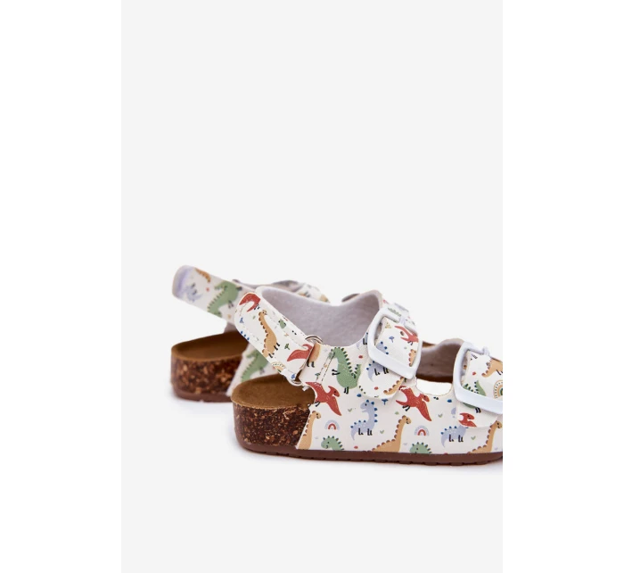 Dětské sandály na korkové podrážce s přezkami dinosauři multikolor Thessa
