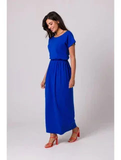 B264 Maxi šaty s elastickým pasem - královská modř
