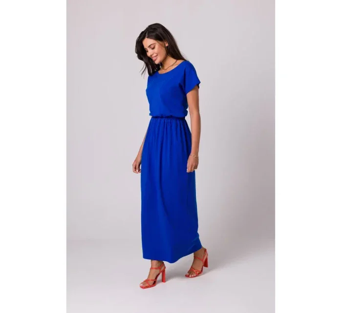 B264 Maxi šaty s elastickým pasem - královská modř