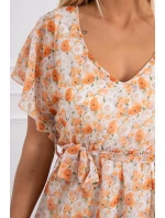 Květinové šaty s vázáním v pase ecru