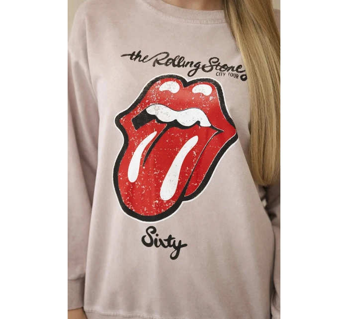 Bavlněná souprava model 20330051 potiskem teplákové + kalhoty pudrově růžová - K-Fashion Bavlněná souprava model 20330051 potiskem teplákové + kalhoty pudrově růžová - K-Fashion