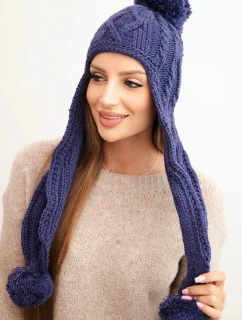 Dámská zimní čepice z vlny s bambulemi a prodlouženými stranami K448 fialová