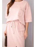 Dámský komplet s halenkou a midi sukní máslový tmavá pudrová růžová