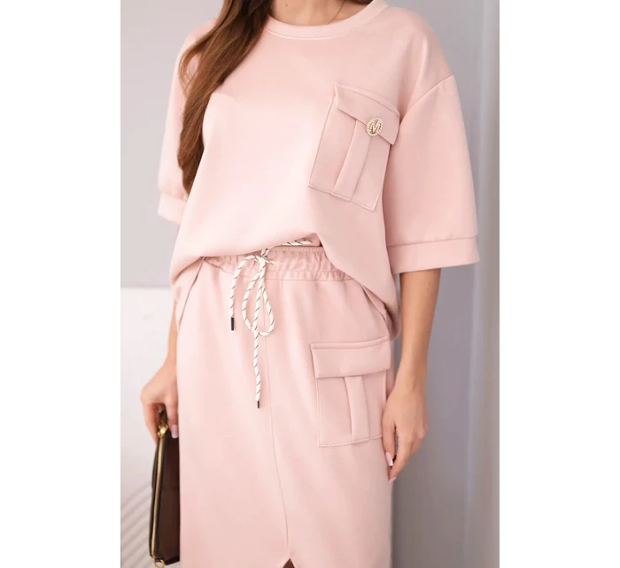 Dámský komplet s halenkou a midi sukní máslový tmavá pudrová růžová