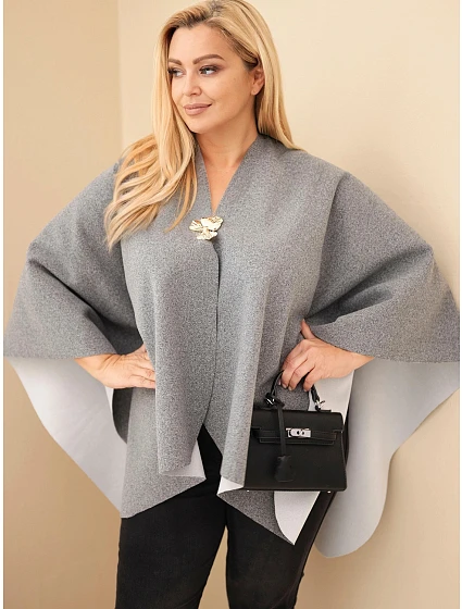 Dámské pončo Plus Size s broží šedá Dámské pončo Plus Size s broží šedá
