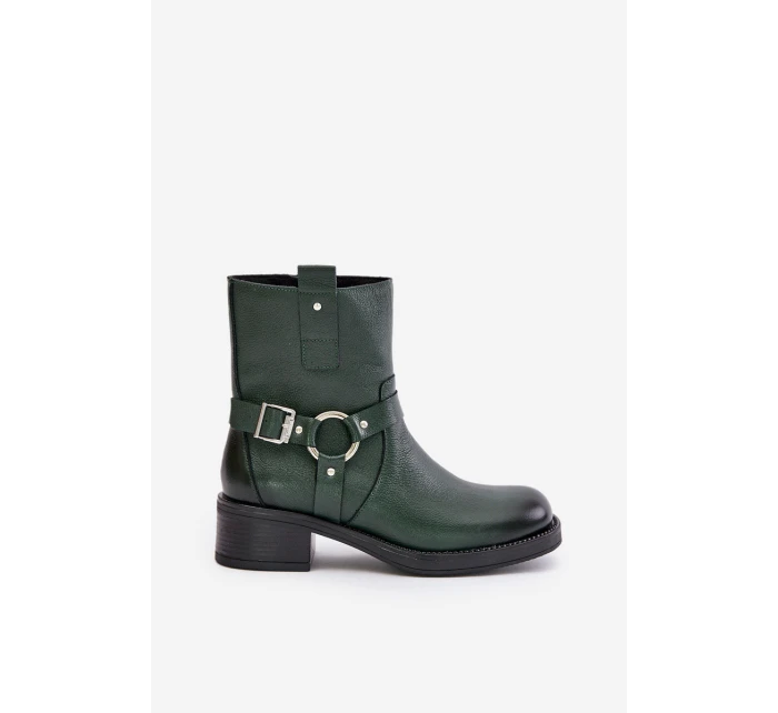 model 21677120 Kožené Boty Na Nízkém Podpatku Zateplené Tmavě Zelené - Zazoo model 21677120 Kožené Boty Na Nízkém Podpatku Zateplené Tmavě Zelené - Zazoo