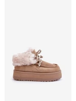 Nízké dámské sněhové boty na platformě s kožešinou tmavě béžové Neathren Nízké dámské sněhové boty na platformě s kožešinou tmavě béžové Neathren