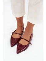 Lakované baleríny na podpatku s páskem Bordové model 21709670 - Boto