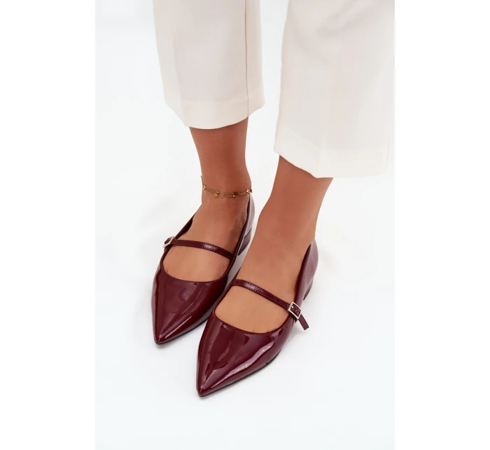 Lakované baleríny na podpatku s páskem Bordové model 21709670 - Boto