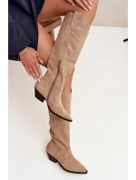 Oceplené cowboy boty na podpatku z eko semiše béžové Jovianne