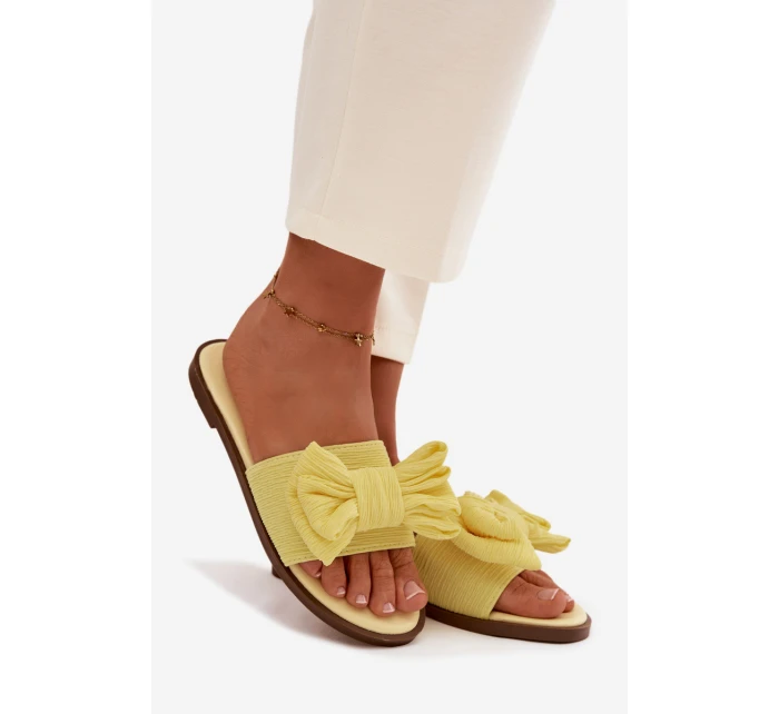 Dámské pantofle na nízkém podpatku s mašlí Žluté Amivelle