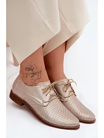 Kožené dámské elegantní šněrovací polobotky model 22136719 Zlaté - Zazoo