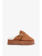 Dámské Pantofle Na Silné Podešvi S Kožešinou A Přezkou Camel Linneola Dámské Pantofle Na Silné Podešvi S Kožešinou A Přezkou Camel Linneola