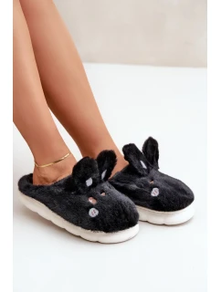 Futrzane Pantofle S Motivem Králíčka Černé Natasha