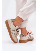 Dámské tenisky s dvojitým šněrováním – béžové s panterím vzorem