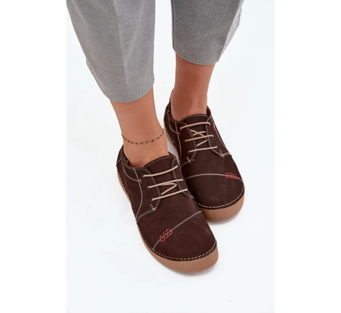 Dámské kožené polobotky s prošitím Artiker – hnědé