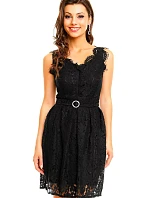 Společenské šaty MAYAADI Deluxe krajkové s páskem černé - Černá - MAYAADI