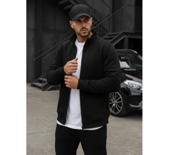 Pánská mikina na zip bez kapuce černá BX4110