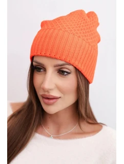 Dámská zimní čepice z vlny s dvojitým lemem oranžová model 21866362 - K-Fashion