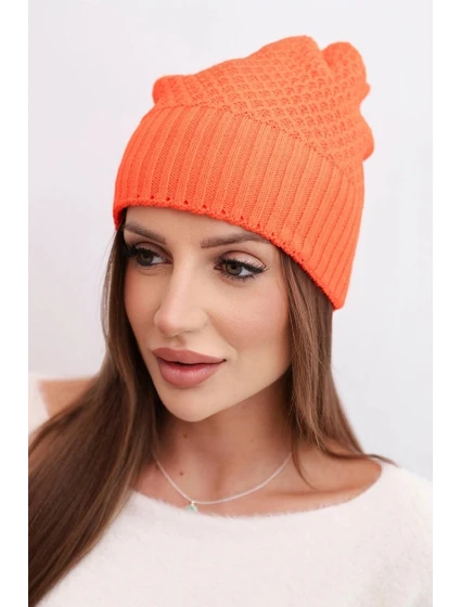 Dámská zimní čepice z vlny s dvojitým lemem oranžová model 21866362 - K-Fashion