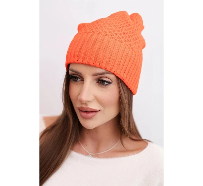 Dámská zimní čepice z vlny s dvojitým lemem oranžová model 21866362 - K-Fashion
