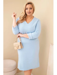 Dámská Plus Size model 21886493 máslová s výstřihem do V a rukávem modrá - K-Fashion