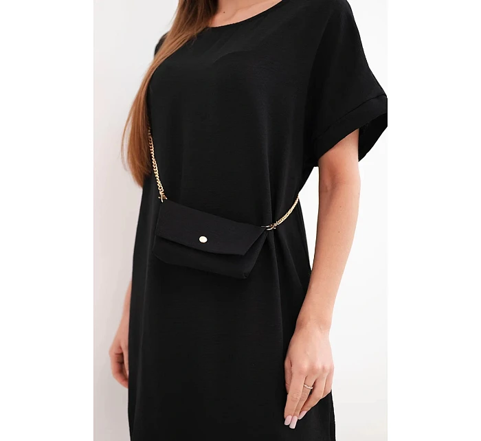 Dámské šaty s krátkým rukávem a kabelkou na řetízku černá Dámské šaty s krátkým rukávem a kabelkou na řetízku černá