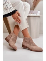 Dámské boty na plochém podpatku perforované béžové S.Barski HY42-076 Dámské boty na plochém podpatku perforované béžové S.Barski HY42-076