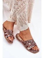 Zdobené Pantofle Na Plochém Podpatku Bordové model 21699515 - Boto