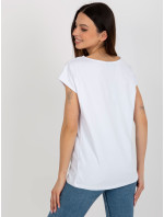 Bílé dámské jednobarevné tričko s průstřihy