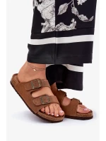 Dámské semišové pantofle s přezkami Big Star – hnědé Dámské semišové pantofle s přezkami Big Star – hnědé