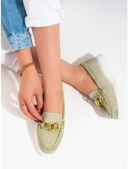 Pohodlné dámské zelené  mokasíny bez podpatku