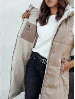 COSYVIVA dámská dlouhá prošívaná vesta s kapucí béžová FashionStreet TY4602