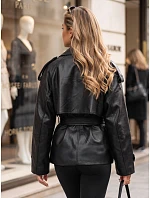 Dámská dvouřadá bunda z ekokůže s páskem, černá, FashionStreet TY5911 Dámská dvouřadá bunda z ekokůže s páskem, černá, FashionStreet TY5911