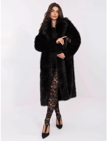 Černý dlouhý dámský kabát z umělé kožešiny Goodlookin (G230132)