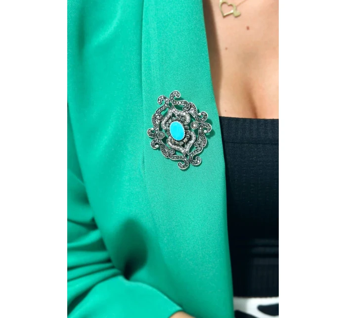 Brož model 18753821 stříbrná + modrá - K-Fashion