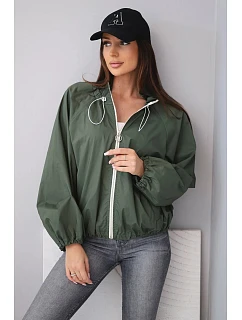 Dámská jarní bunda se stojáčkem a zipem khaki