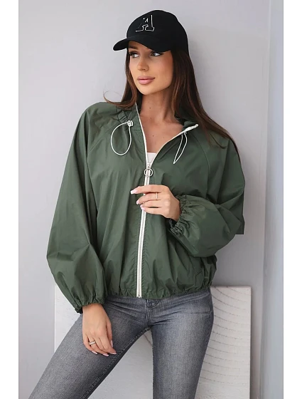 Dámská jarní bunda se stojáčkem a zipem khaki