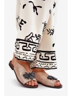 Lesklé dámské sandály s ozdobou ploché růžové zlato Russona Lesklé dámské sandály s ozdobou ploché růžové zlato Russona