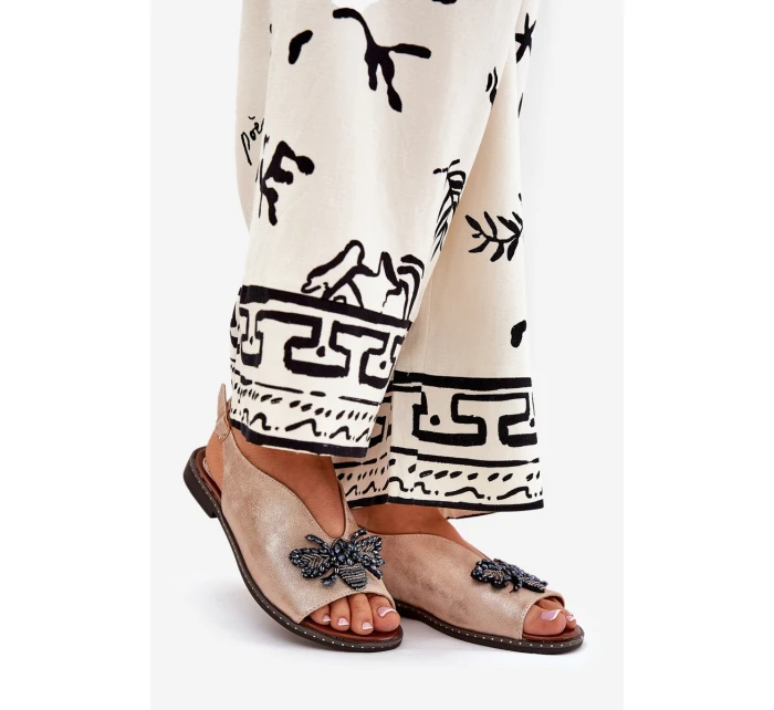 Lesklé dámské sandály s ozdobou ploché růžové zlato Russona Lesklé dámské sandály s ozdobou ploché růžové zlato Russona