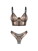 Dámský sexy set Soranna top & crotchless thong černozlatý - Obsessive